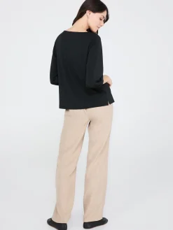 3/4 Pleated Sleeve Boat Neck Top