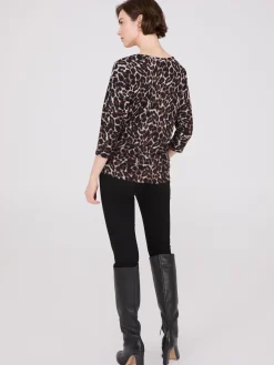3/4 Sleeve Animal Print Top With Side Ruching