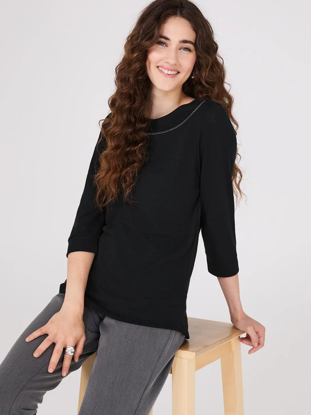 3/4 Sleeve Boat Neck Top