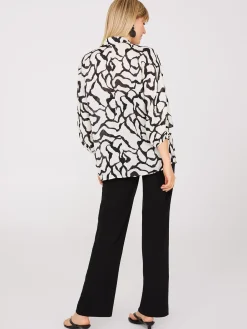 Abstract Print Crinkle Button-Front Blouse