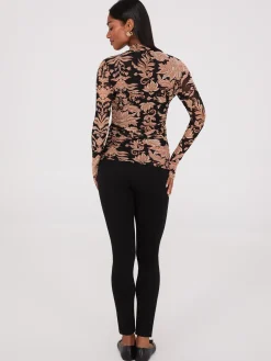 Abstract Print Mock Neck Mesh Top