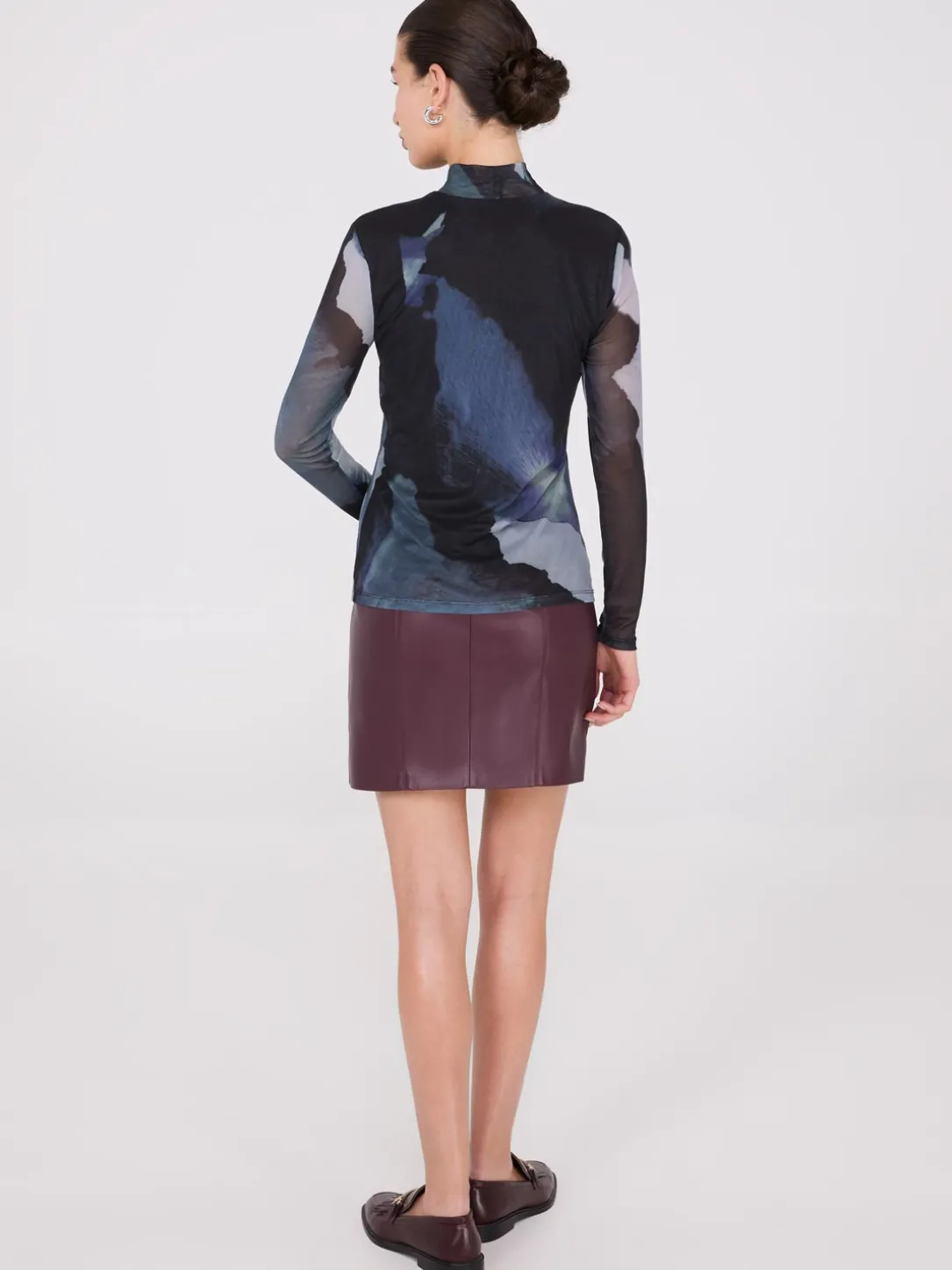Abstract Print Rhinestone Mesh Top