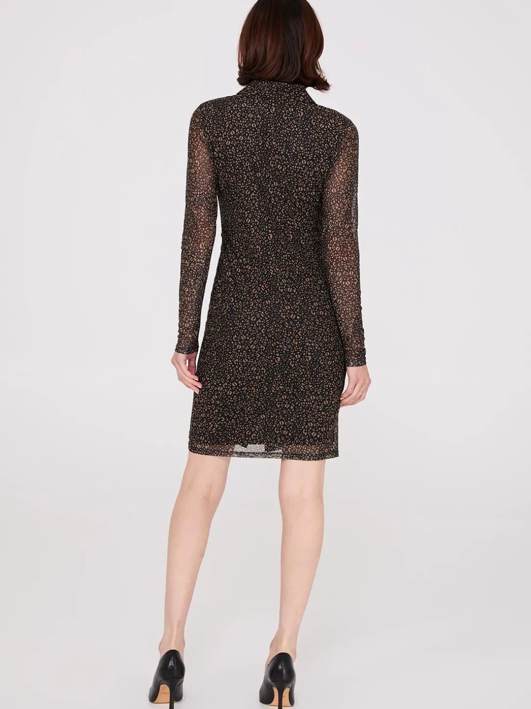 Animal Print Button-Front Gathered Mesh Dress