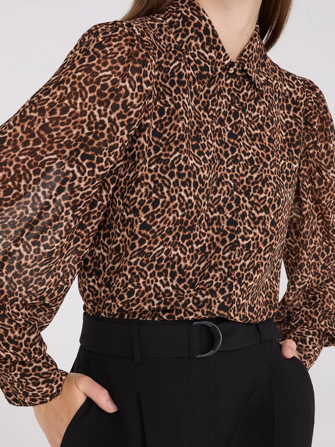 Animal Print Chiffon Volume Sleeve Blouse