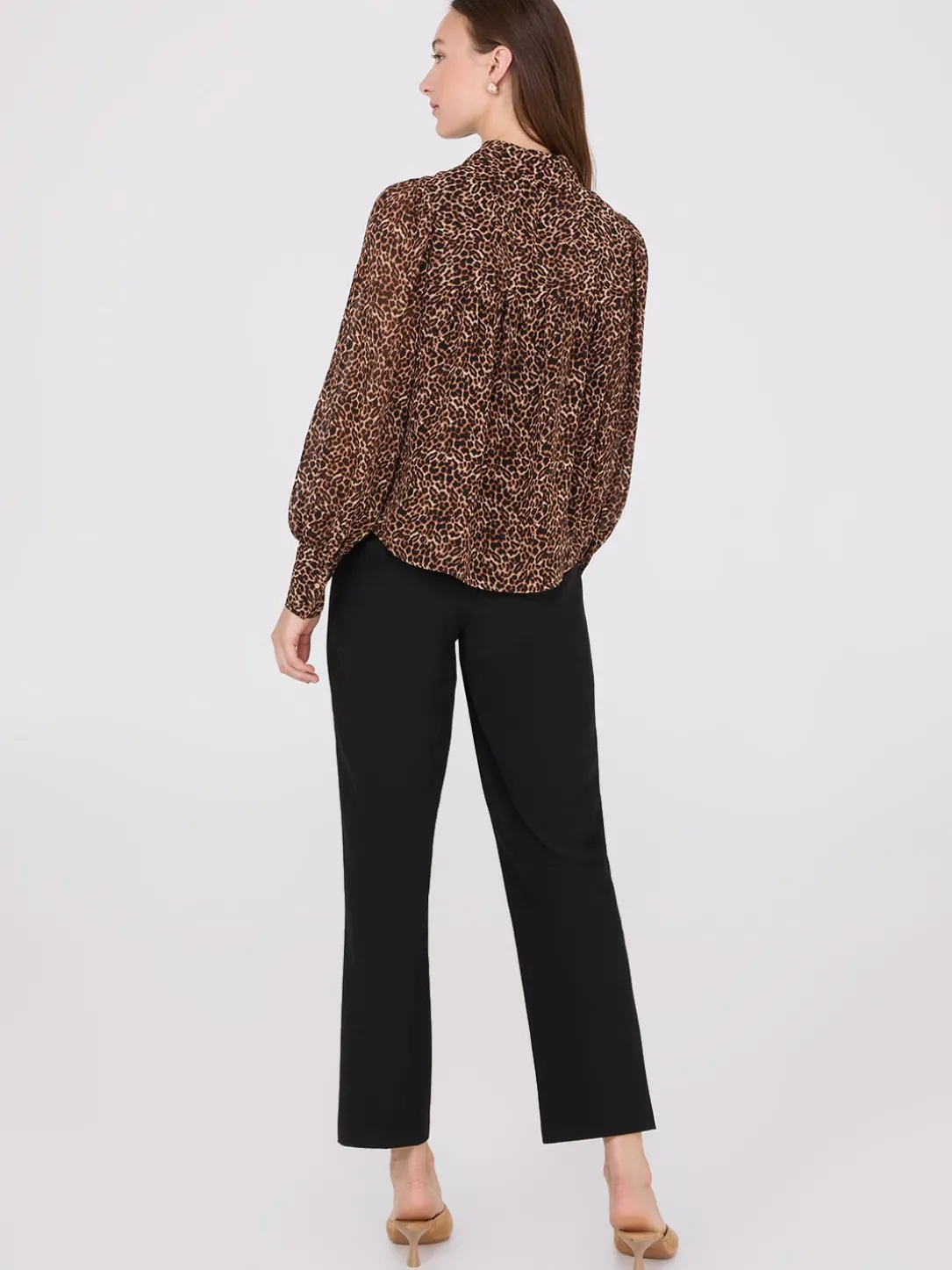 Animal Print Chiffon Volume Sleeve Blouse