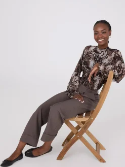 Animal Print Mesh Top With Ruffle Details