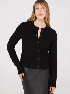 Basketweave Button-Front Cardigan