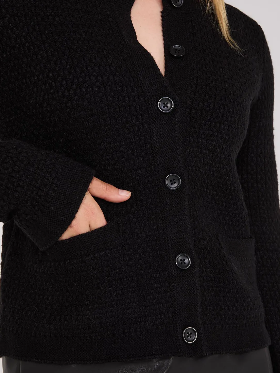 Basketweave Button-Front Cardigan