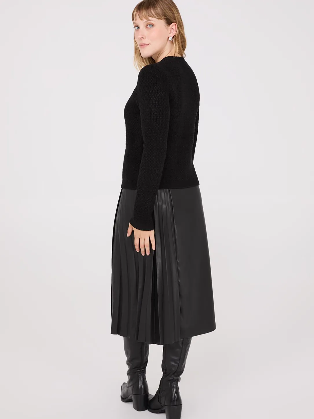 Basketweave Button-Front Cardigan