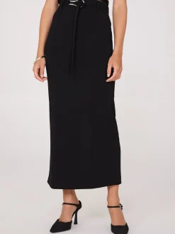 Belted Front Pintuck Column Skirt