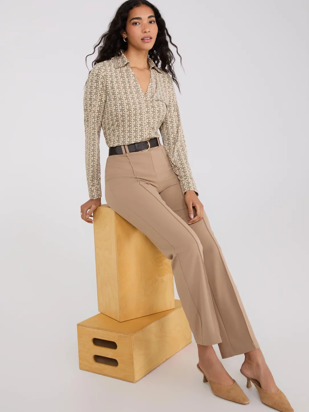Belted Front Pintuck Pants