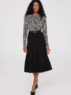 Belted Panel Midi Skirt