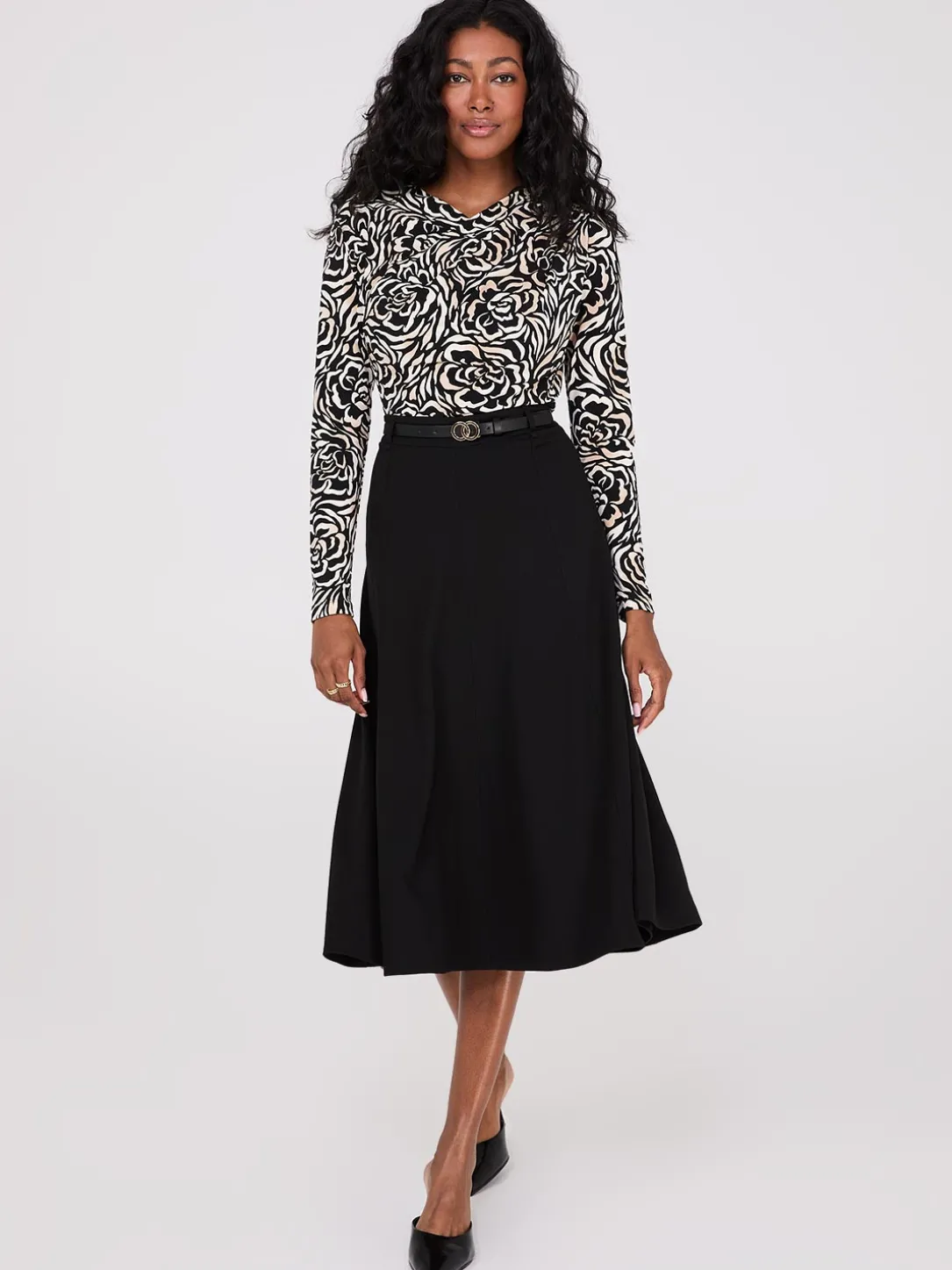 Belted Panel Midi Skirt