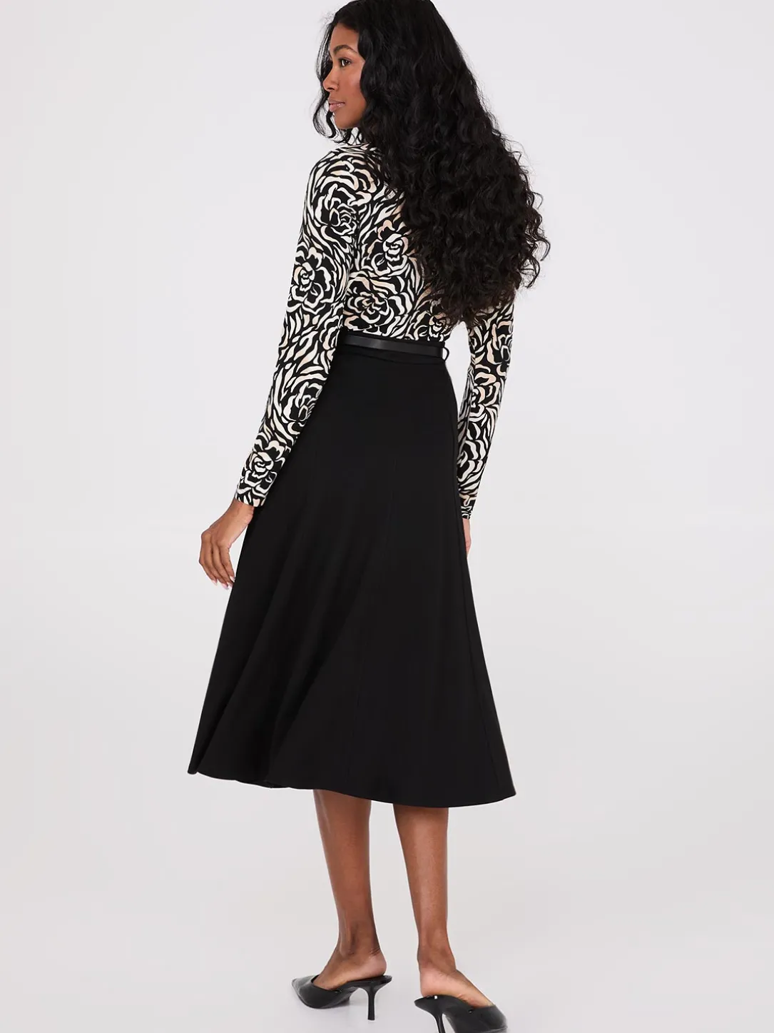 Belted Panel Midi Skirt