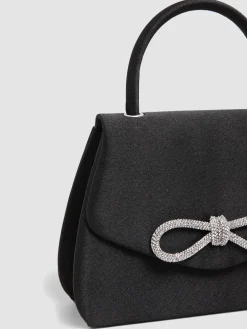 Black Satin Handbag With Bow