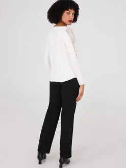 Boat Neck Sweater With Embellished Sleeves