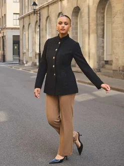 Boucle Blazer With Mandarin Collar
