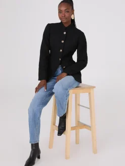 Boucle Blazer With Mandarin Collar