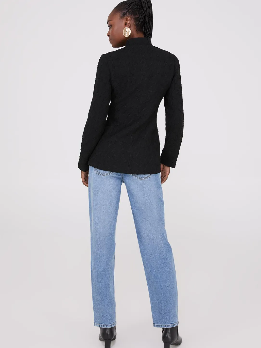 Boucle Blazer With Mandarin Collar