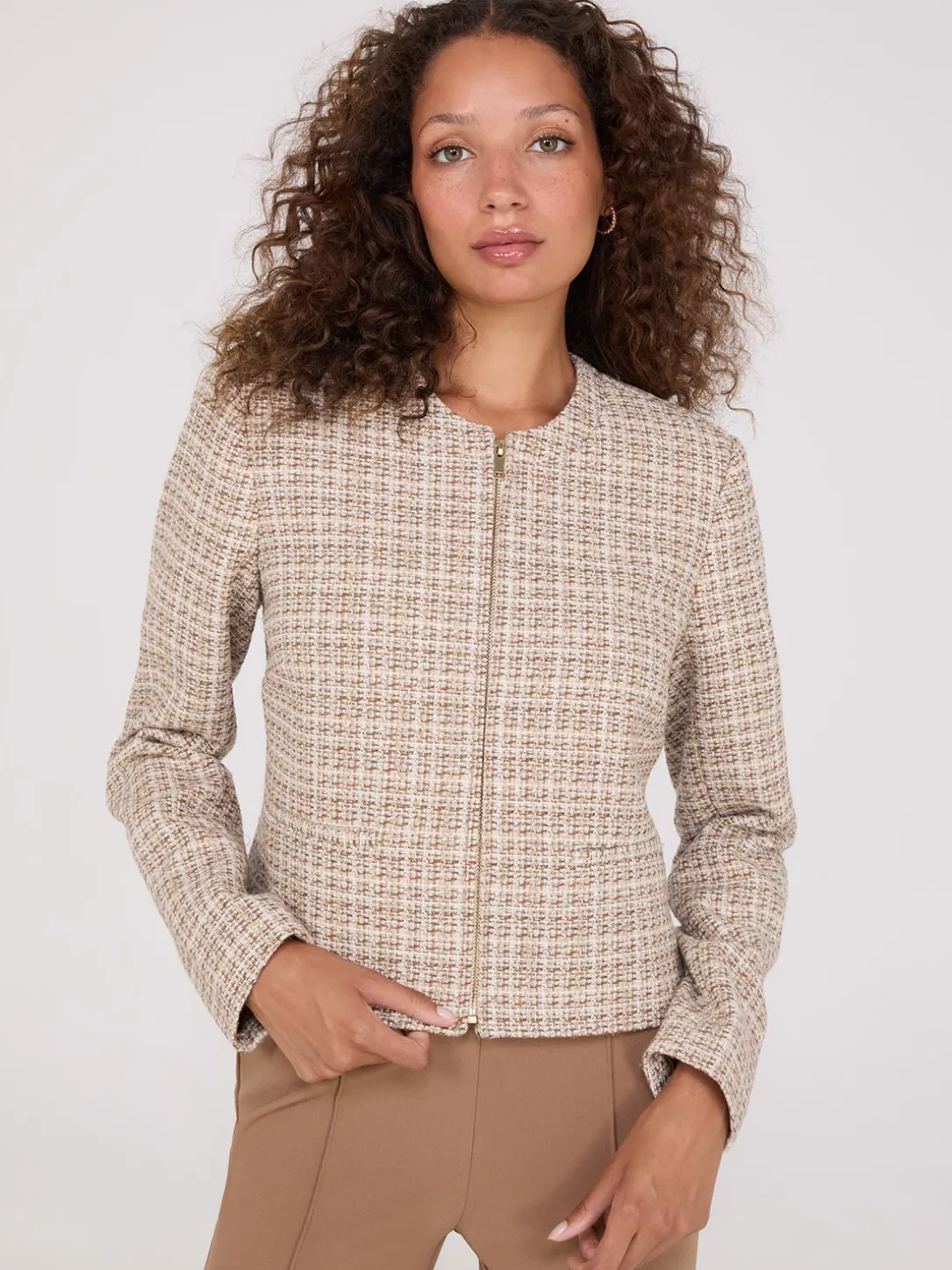 Boucle Zip-Front Blazer