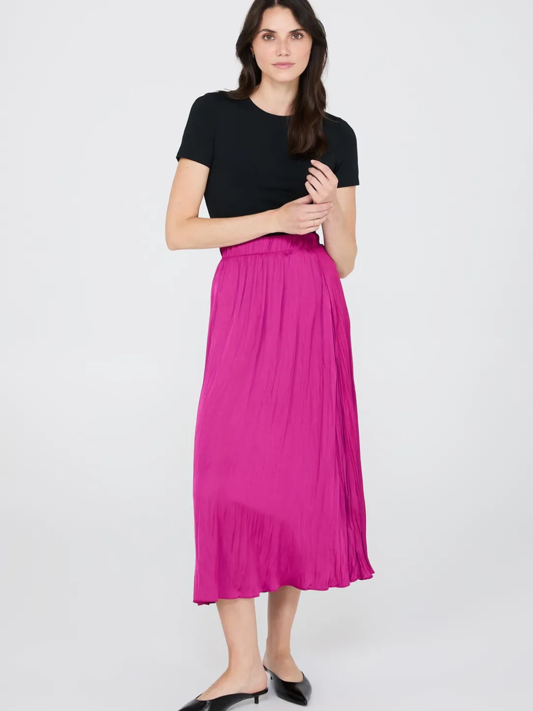 Broomstick Pleated Satin Skirt