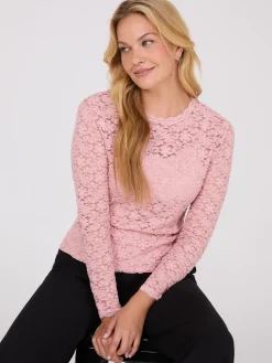 Bubble Lace Long Sleeve Top With Cami