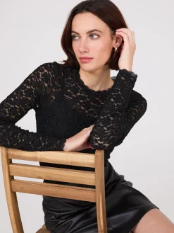 Bubble Lace Long Sleeve Top With Cami
