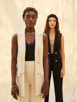 4-Button Sleeveless Open Blazer
