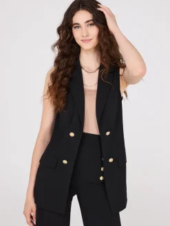 4-Button Sleeveless Open Blazer