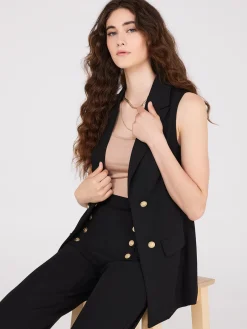 4-Button Sleeveless Open Blazer