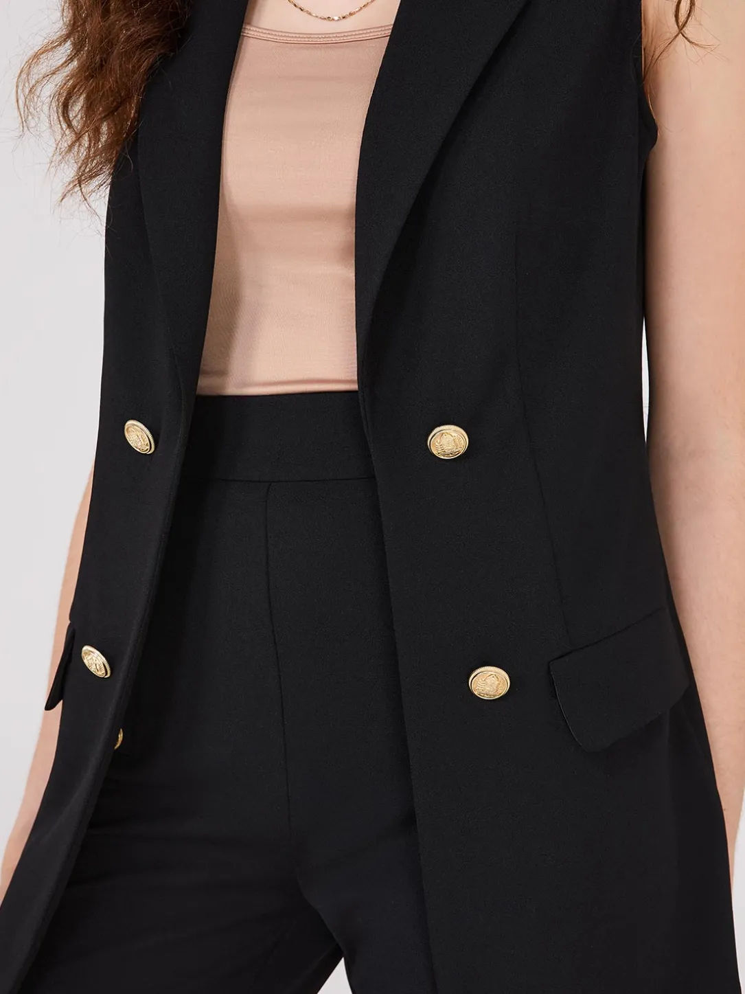 4-Button Sleeveless Open Blazer