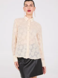 Button-Front Textured Blouse