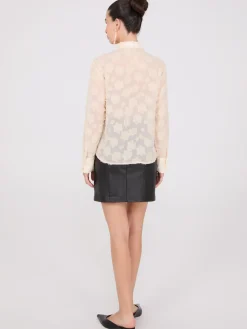 Button-Front Textured Blouse