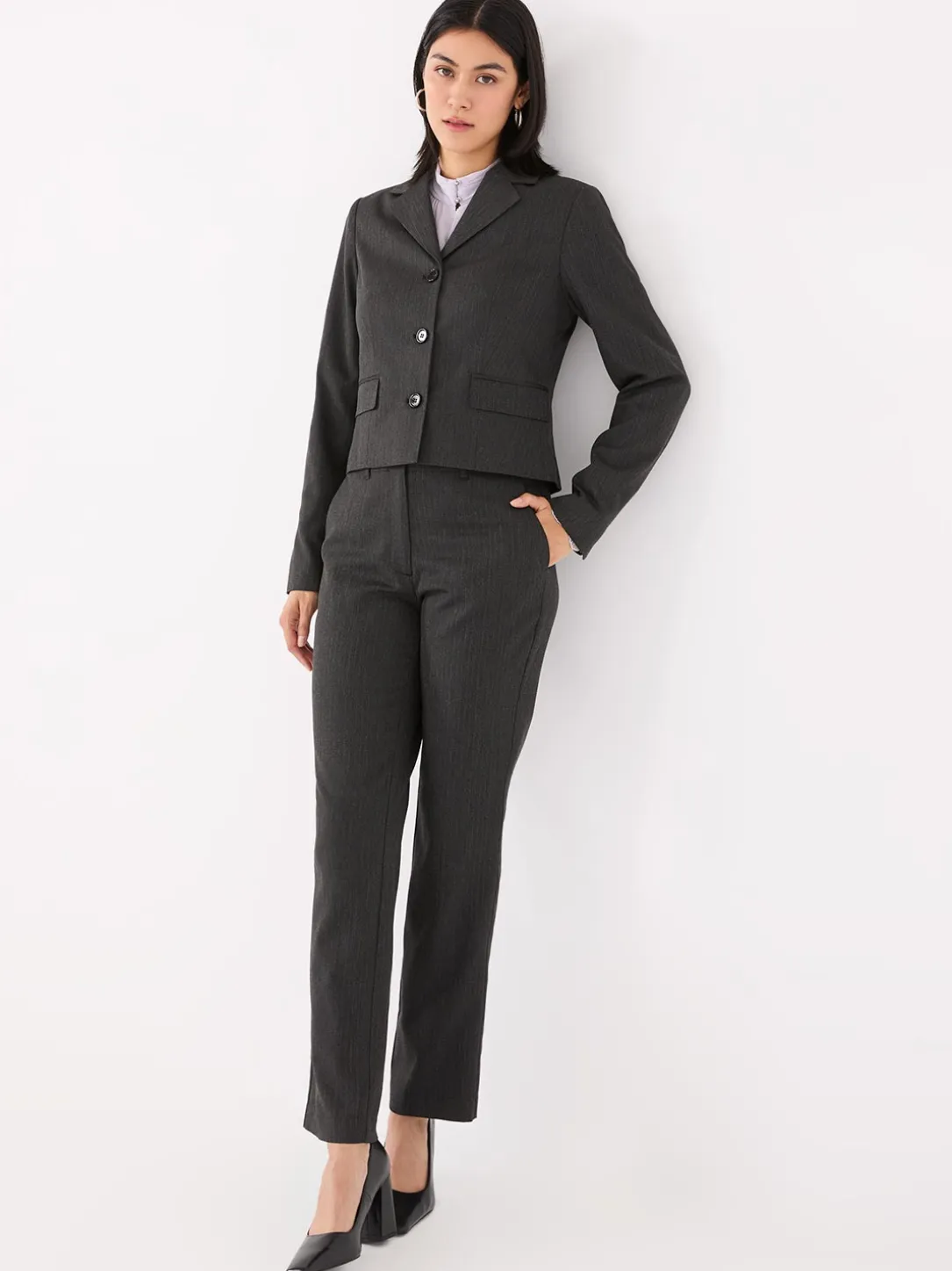 Button-Up Mock Neck Chiffon Blouse