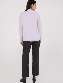 Button-Up Mock Neck Chiffon Blouse