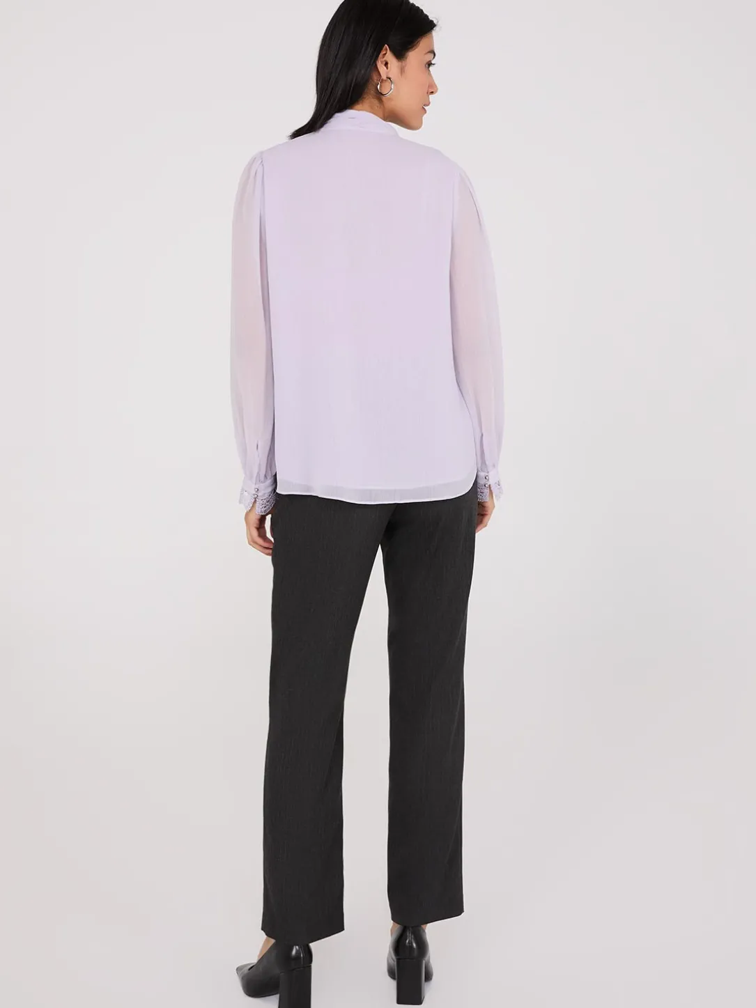 Button-Up Mock Neck Chiffon Blouse