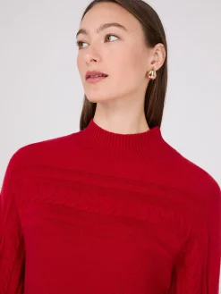 Cable Knit Mock Neck Dolman Sleeve Sweater