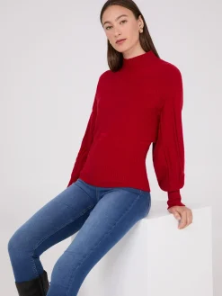 Cable Knit Mock Neck Dolman Sleeve Sweater