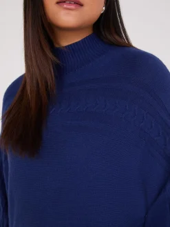 Cable Knit Mock Neck Dolman Sleeve Sweater