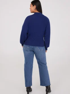 Cable Knit Mock Neck Dolman Sleeve Sweater