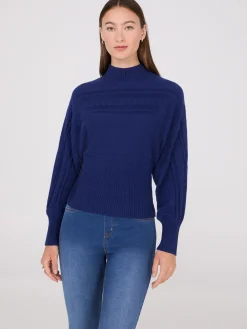 Cable Knit Mock Neck Dolman Sleeve Sweater