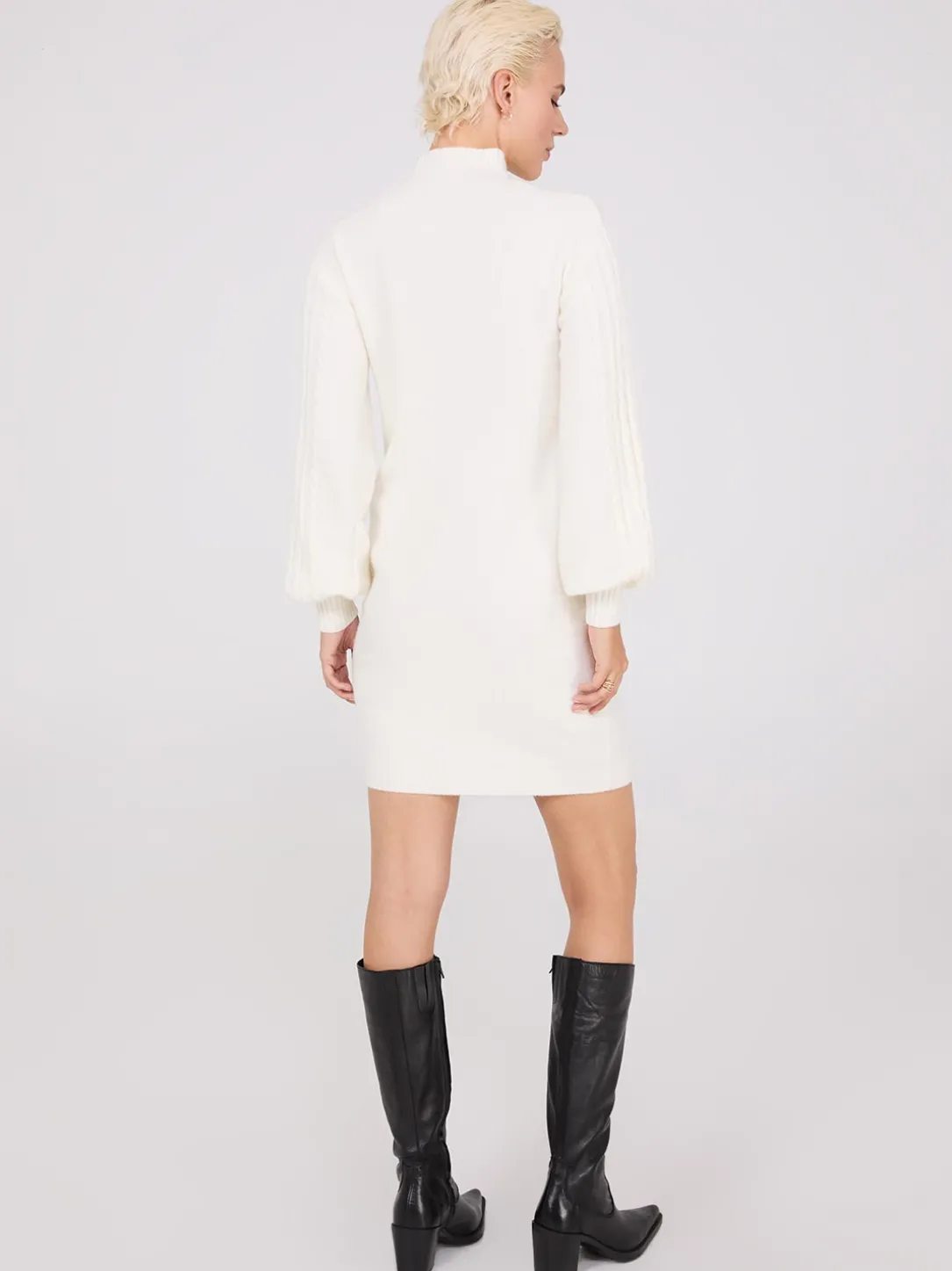 Cable Knit Mock Neck Sweater Dress