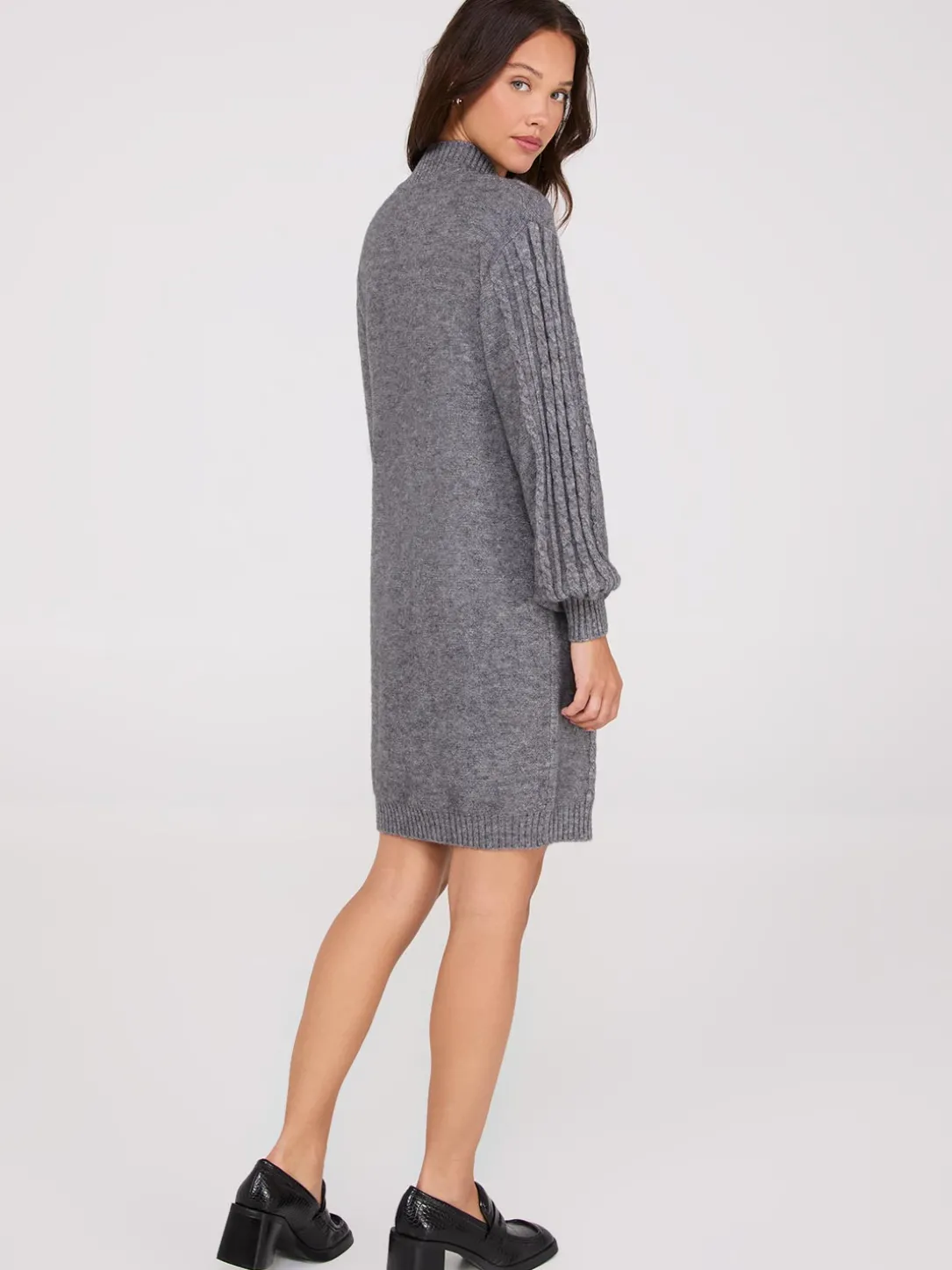 Cable Knit Mock Neck Sweater Dress