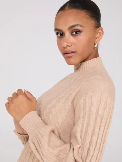Cable Knit Mock Neck Sweater Dress