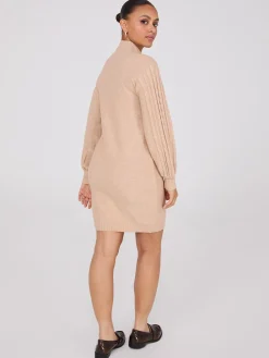 Cable Knit Mock Neck Sweater Dress