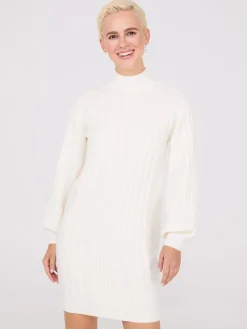 Cable Knit Mock Neck Sweater Dress