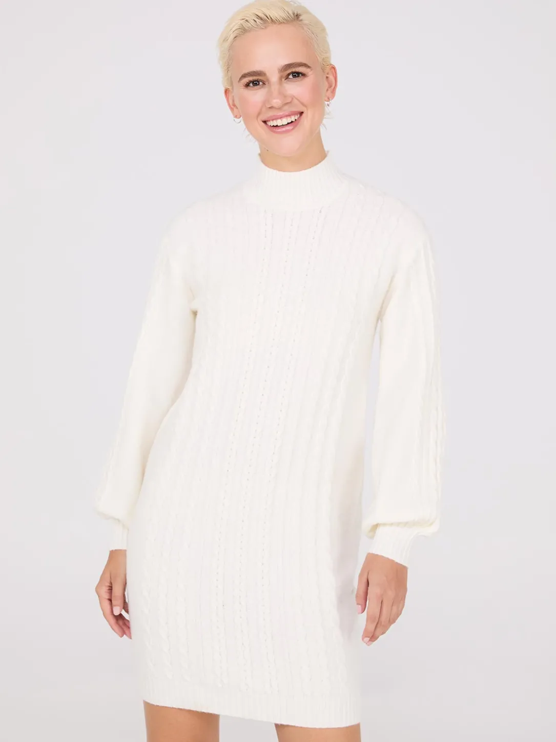 Cable Knit Mock Neck Sweater Dress