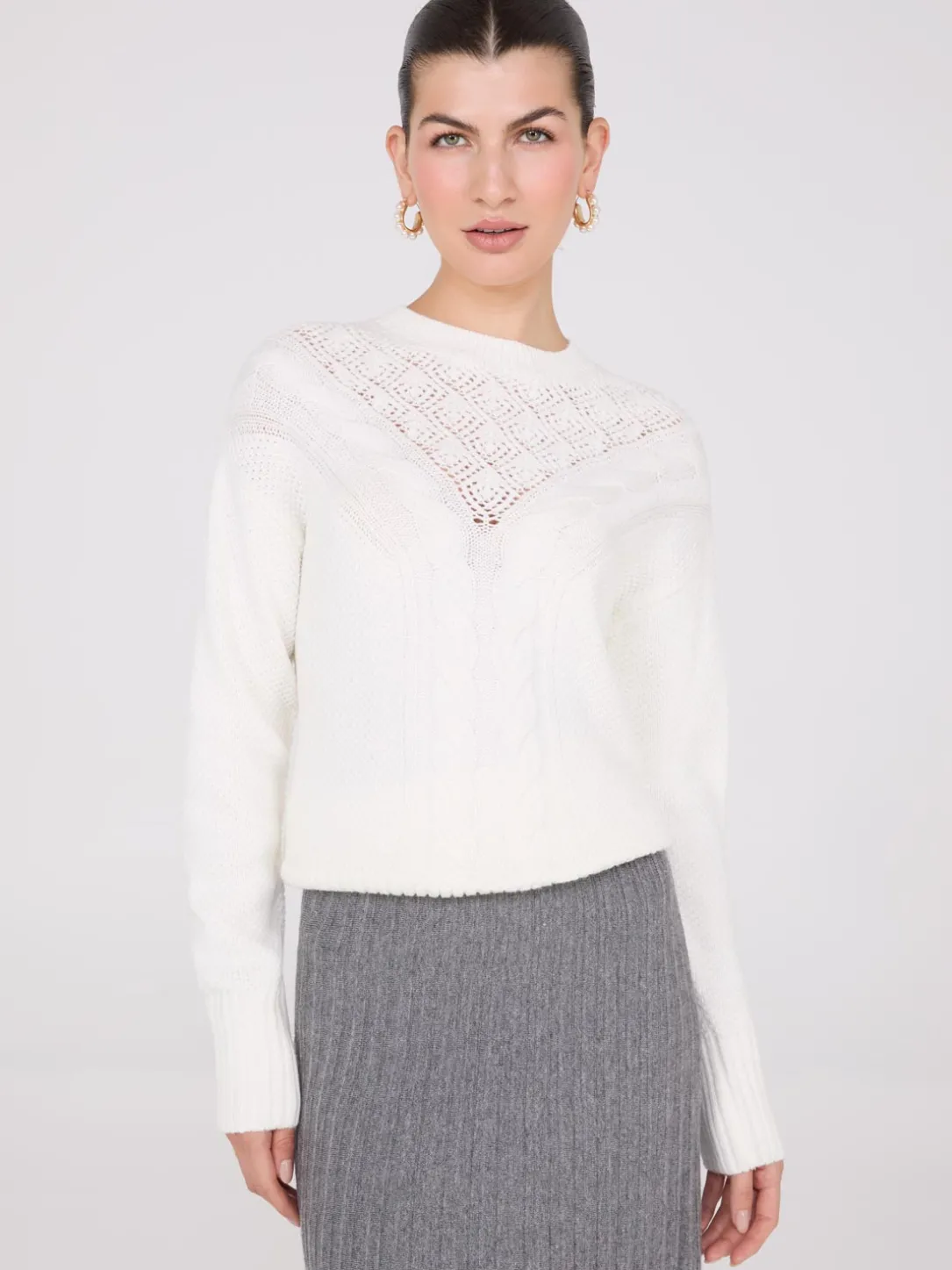 Cable Knit Pointelle Sweater