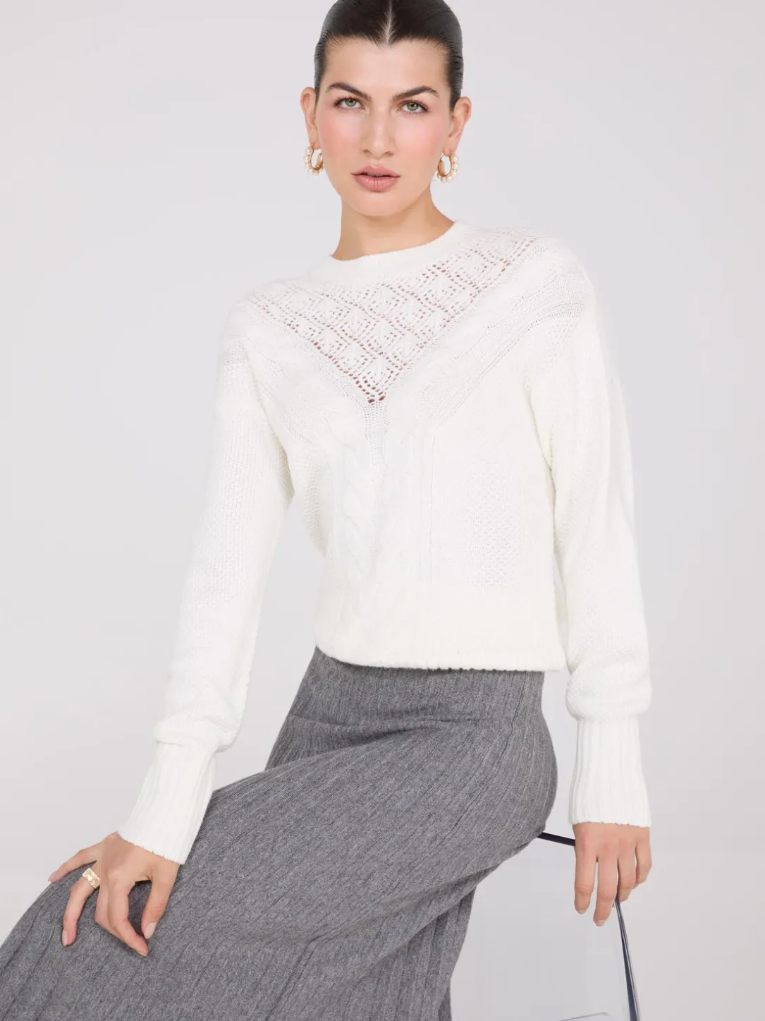 Cable Knit Pointelle Sweater