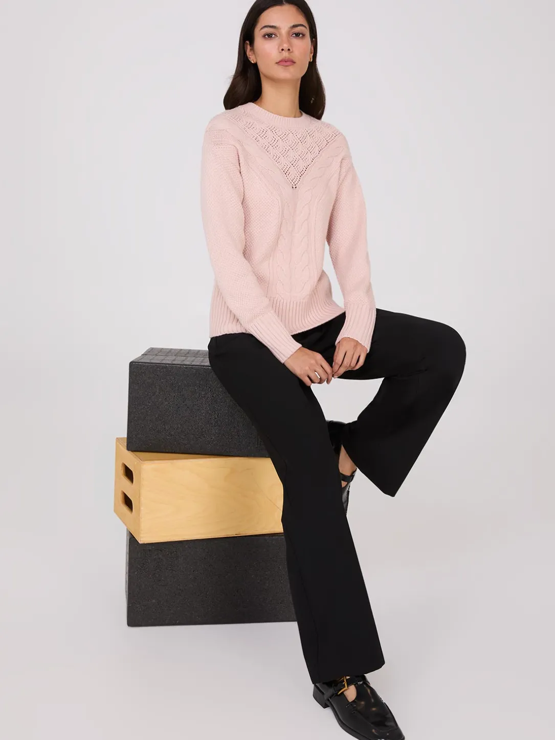 Cable Knit Pointelle Sweater